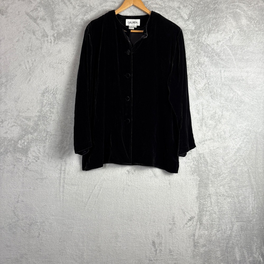 Vintage Blouse Jacket Silk Blend Velvet Button Front 12 Black Luxe Grunge Witchy